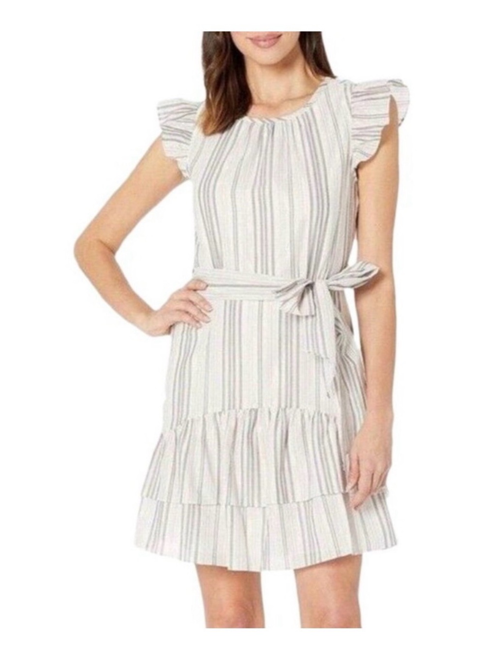 Cece White Flutter Sleeve
Metallic Stripe Casual Dress Size 0